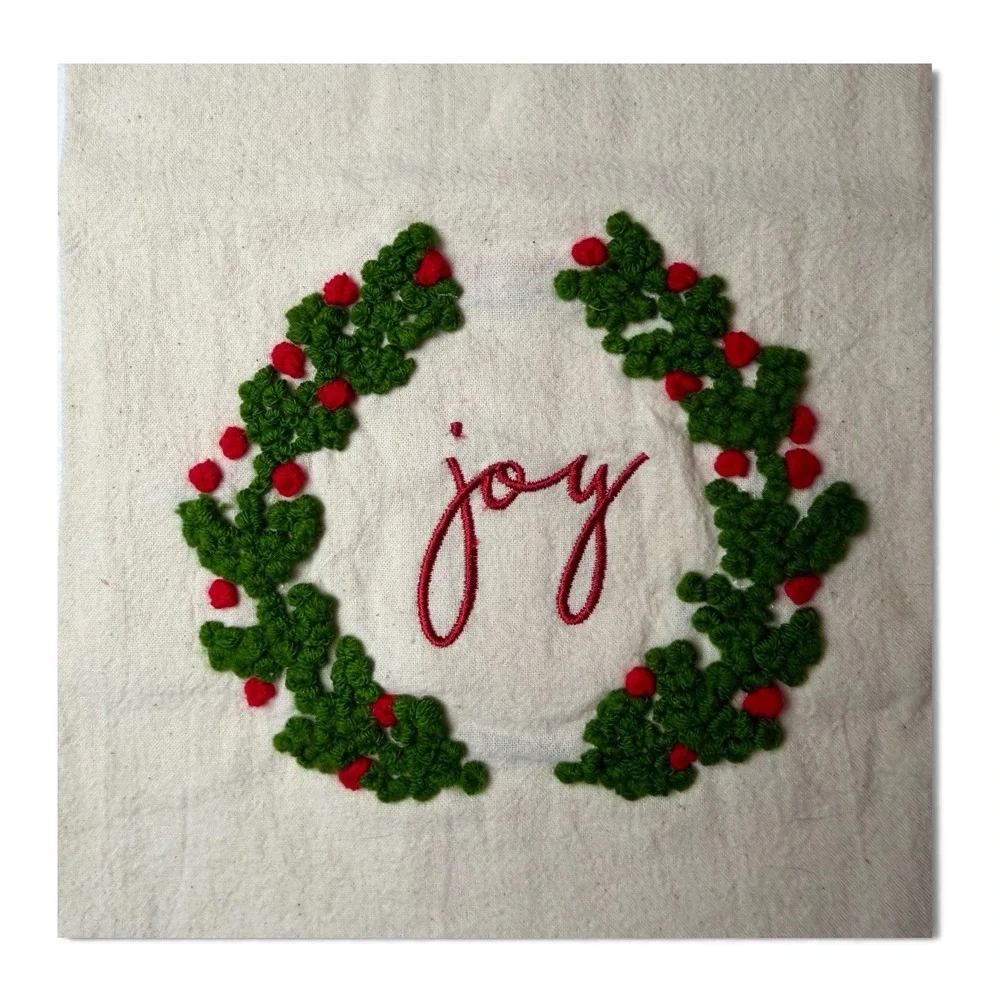 C&F Home Joy Wreath Flour Sack Kitchen Towel Christmas 86171397 NWT